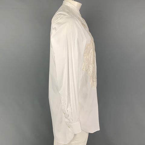 DRIES VAN NOTEN FW 16 Size M White Embroidery Cotton Nehru Collar Long Sleeve Shirt
