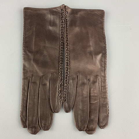 MADOVA Size S Brown Leather Whipstitch Trim Gloves