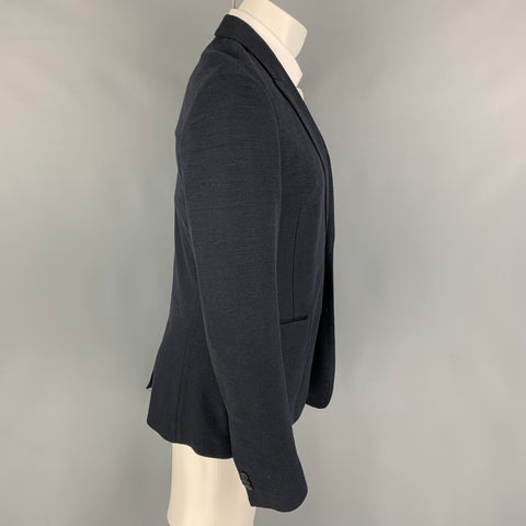 ADOLFO DOMINGUEZ Size 40 Navy Textured Ramie Blend Sport Coat