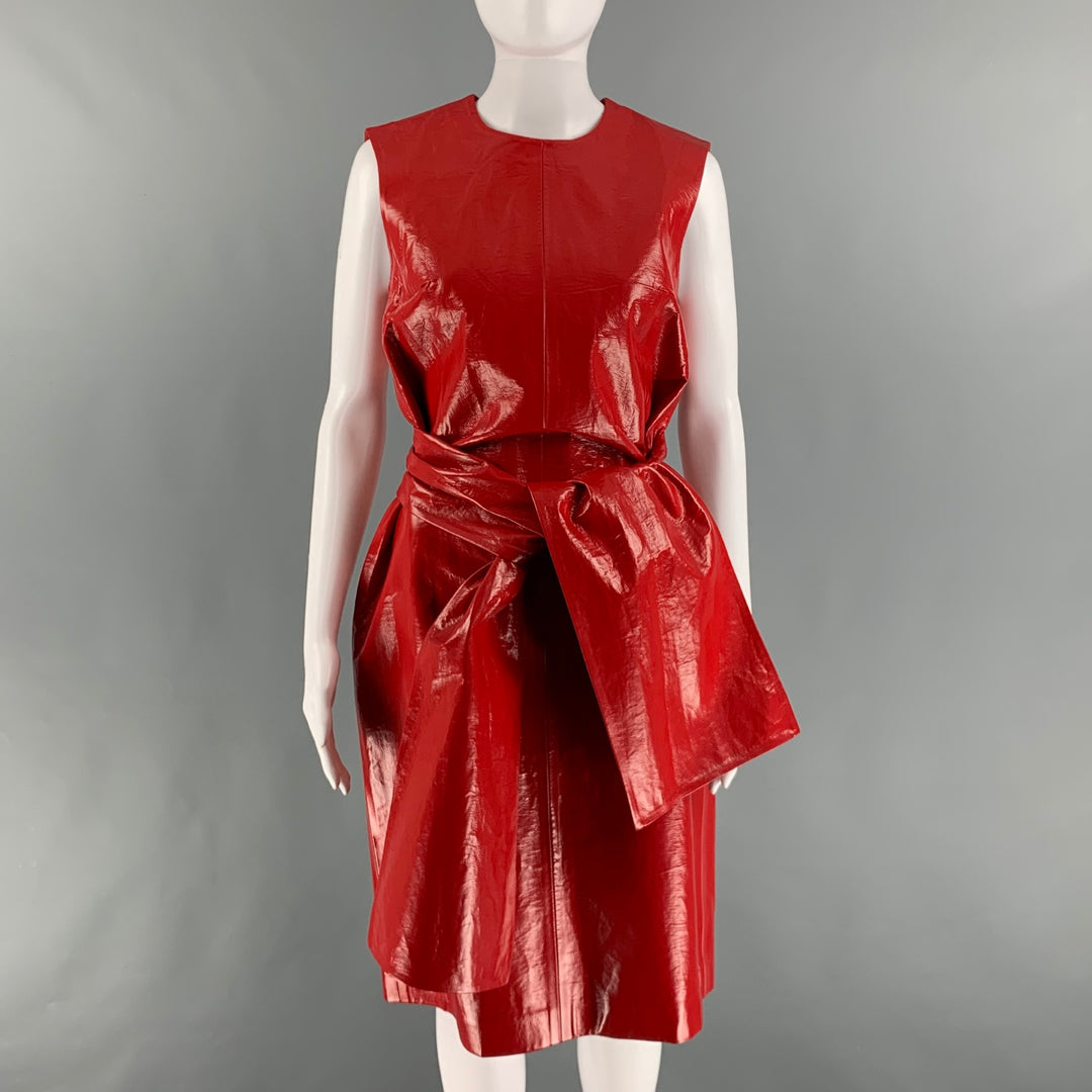 knee length dresses for ladies MSGM Size 4 Red Cotton Polyurethane Solid Shift Dress