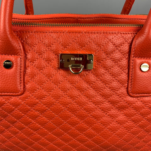 BODHI Red & Gold Quilted Leather Tote Handbag