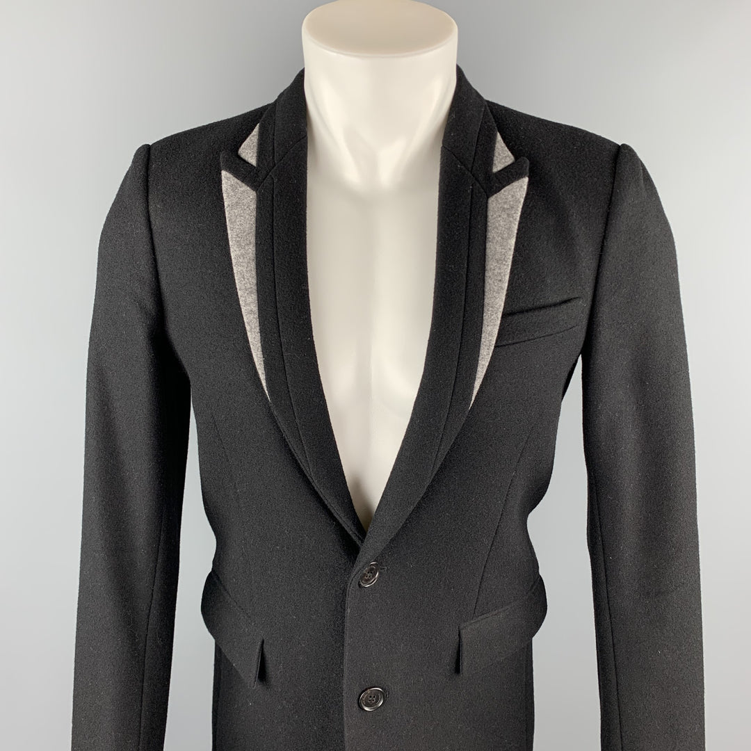DIOR HOMME Size 36 Black & Grey Wool / Polyamide Peak Lapel Coat