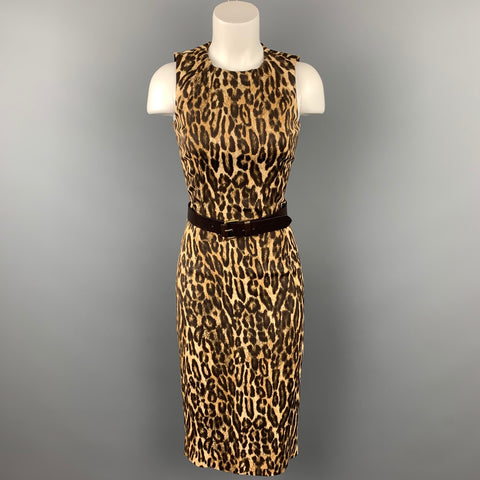 MICHAEL KORS Vestido recto de rayón con estampado de leopardo marrón talla 2