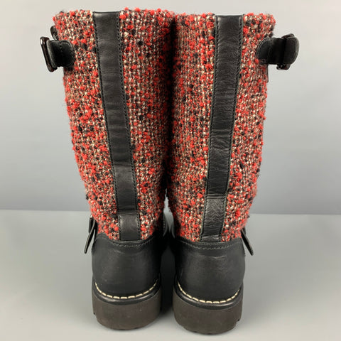 CHANEL Talla 8 Botas sin cordones de materiales mixtos de tweed burdeos negro