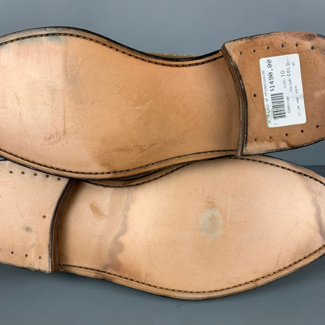 THOM BROWNE Size 10 Gold Perforated Leather Wingtip Lace Up Shoes