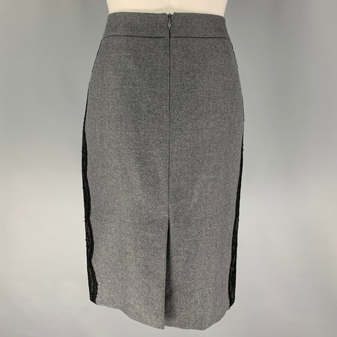 VALENTINO Size 10 Grey Black Wool Mixed Pencil Below Knee Skirt