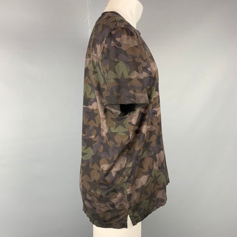 VALENTINO Size M Olive & Taupe Camouflage Cotton T-shirt