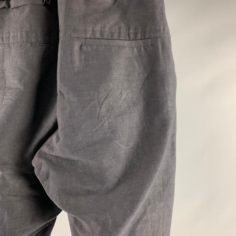 ISABEL BENENATO Size 32 Navy Cotton Linen Elastic Waistband Casual Pants