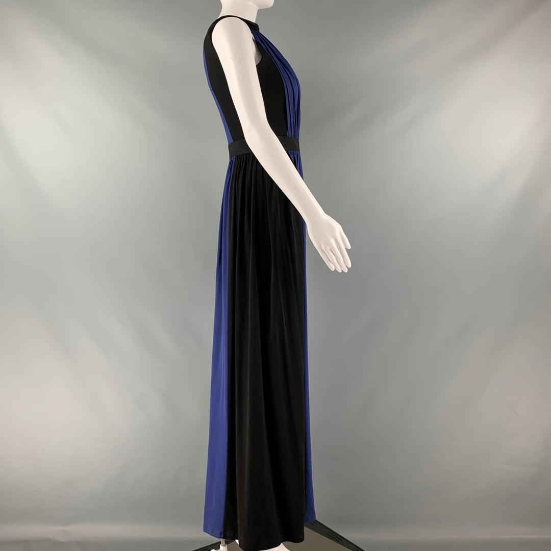 PAUL KA Size 2 Blue Black Cotton Viscose Color Block Gown Sui Generis Designer Consignment PAUL KA Size 2 Blue Black Cotton Viscose Color Block Gown Sui Generis Designer Consignment