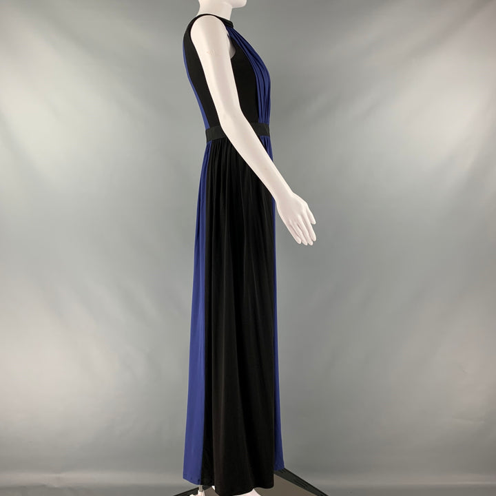PAUL KA Size 2 Blue Black Cotton Viscose Color Block Gown