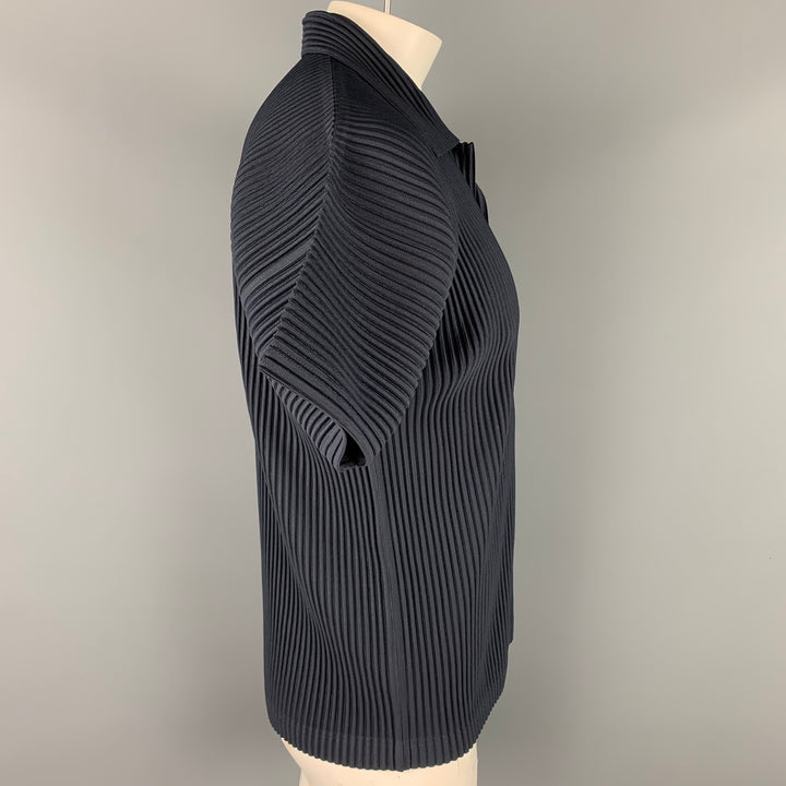 ISSEY MIYAKE Homme Plisse Size XL Navy Pleated Polyester Polo