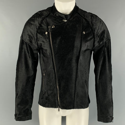 BAJA EAST Size M Black Calfhair Cotton Motorcycle Jacket