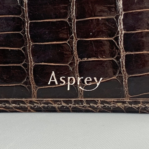 ASPREY Crocodile Dark Brown Leather Flat Card Case