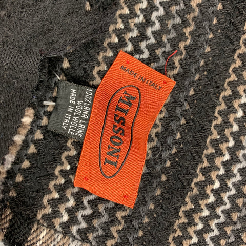 MISSONI Grey & Brown Stripe Knitted Wool Scarf