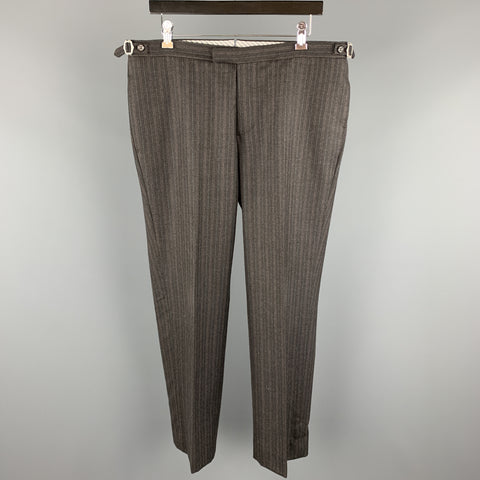 PRINGLE of SCOTLAND Size 36 Charcoal Stripe Wool Button Fly Dress Pants