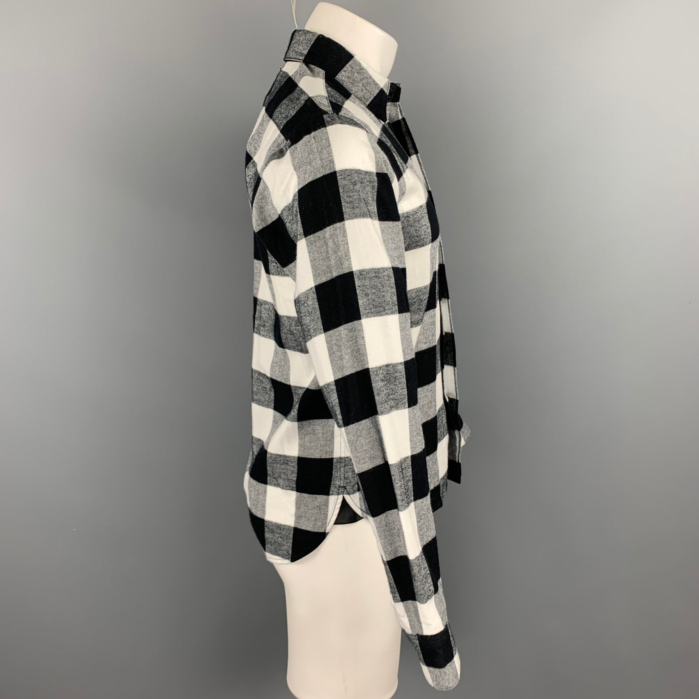 EN NOIR Size XS Black & White Buffalo Plaid Cotton Long Sleeve Shirt