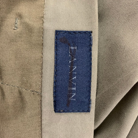 LANVIN Size 34 Olive Grey Stripe Cotton Flat Front Dress Pants