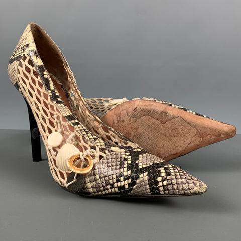 ALTUZARRA Talla 11 Zapatos de tacón con piel de serpiente en relieve de cuero marrón beige