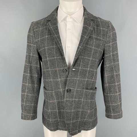 YVES SAINT LAURENT Taille 36 Manteau de sport à carreaux en laine et cachemire gris et marron