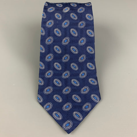 HERMES Navy & White Oval Silk Tie