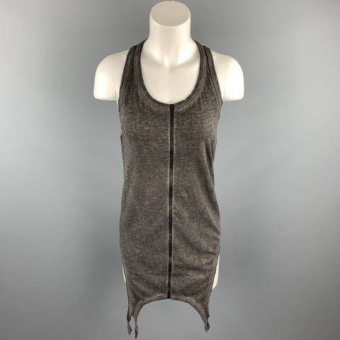 ISAAC SELLAM Size 0 Grey Distressed Cotton Leather Trim Tank Top