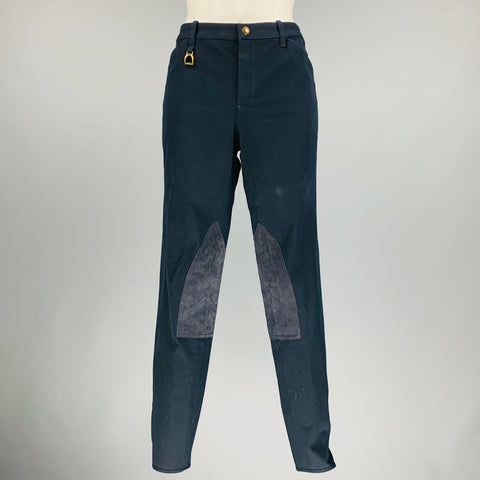 RALPH LAUREN Talla 8 Pantalones casuales de ante con retazos de elastano y algodón azul marino