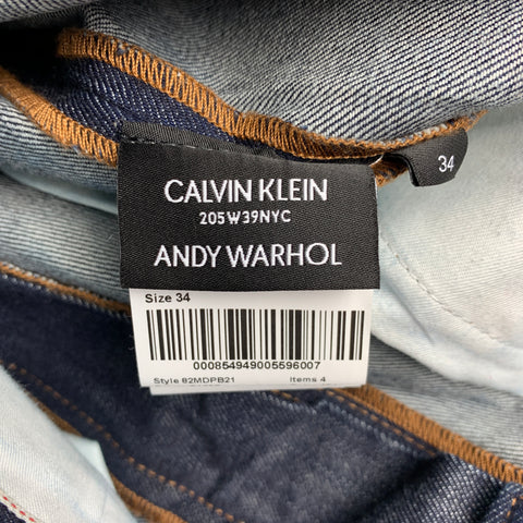 CALVIN KLEIN 205W39NYC by RAF SIMONS x Andy Warhol Size 34 Indigo Sandra Brant Painted Denim Zip Fly Jeans
