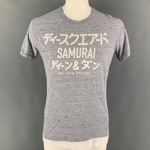 DSQUARED2 Size XL Grey White Samurai Graphic Cotton T-shirt