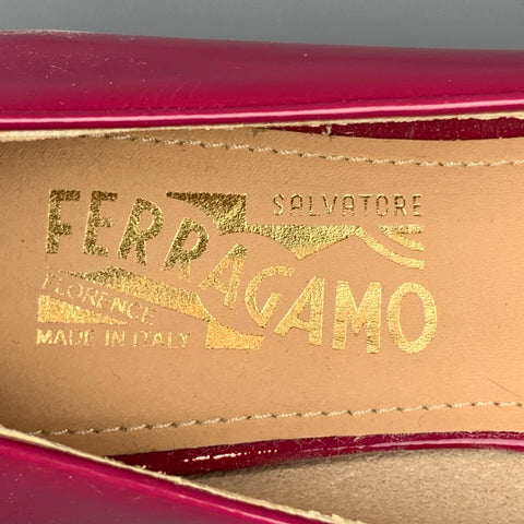 SALVATORE FERRAGAMO Size 8 Raspberry Patent Leather Bow Flats