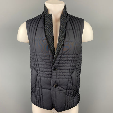 WOOYOUNGMI x Harris Tweed Talla 36 Chaleco con solapa de muesca de nailon acolchado azul marino