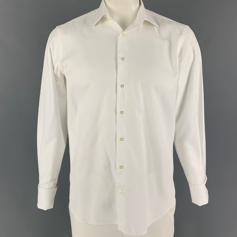 HAGEN Size L White Cotton Button Up Long Sleeve Shirt