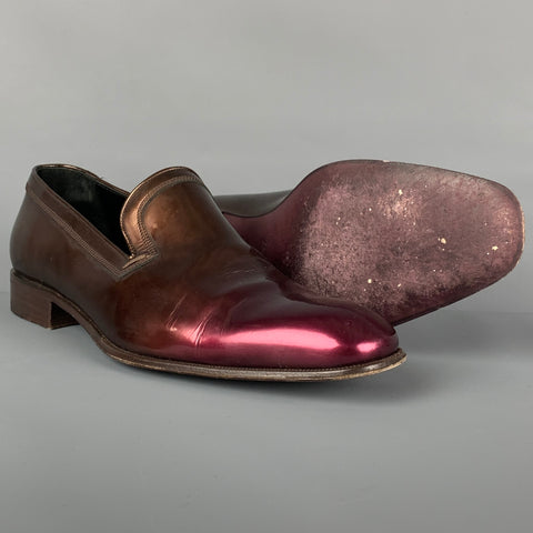 SALVATORE FERRAGAMO Size 9.5 Brown Burgundy Ombre Leather Slip On Loafers