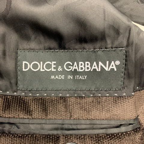 DOLCE & GABBANA Size 42 Regular Brown Velvet Cotton / Viscose Sport Coat
