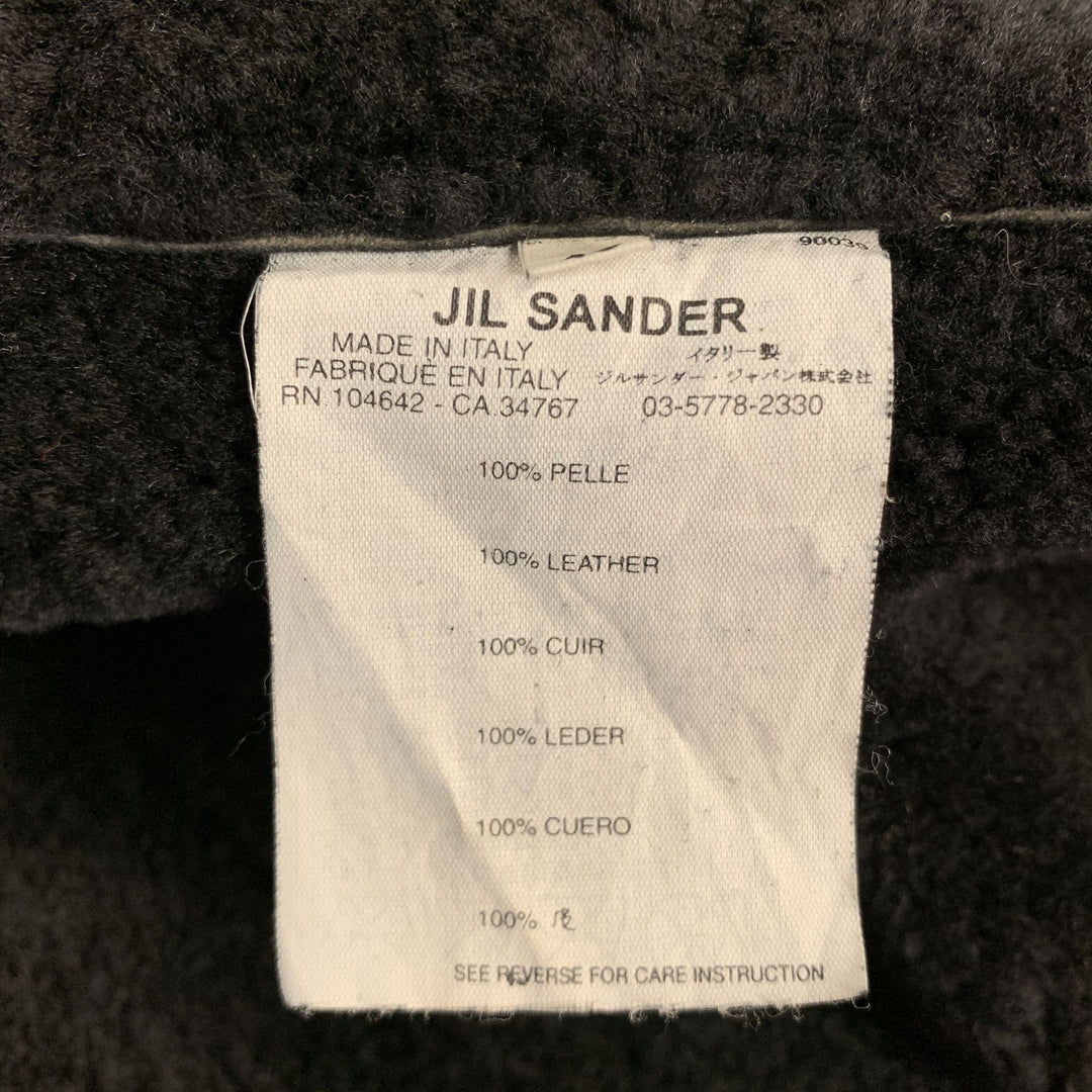 JIL SANDER Size 38 Textured Black Notch Lapel Leather Long Coat