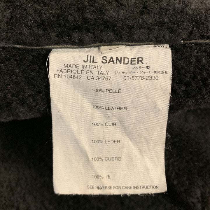 JIL SANDER Taille 38 Manteau long en cuir texturé à revers cranté noir