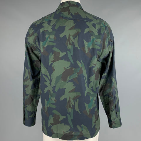 TED BAKER Size M Green Navy Camo Cotton One Pocket Long Sleeve Shirt