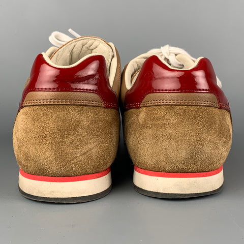 GUCCI Taille 9 Baskets basses en daim beige et rouge