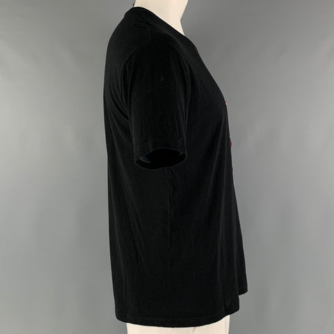 GUCCI Size S Black Red Embroidery Cotton Crew-Neck T-shirt