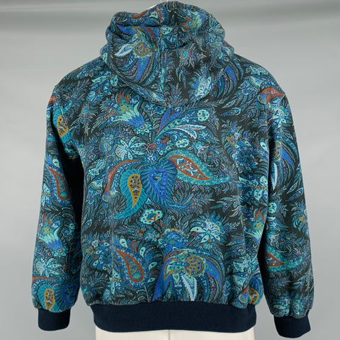 ETRO Size S Navy Black Paisley Cotton Hooded Sweatshirt