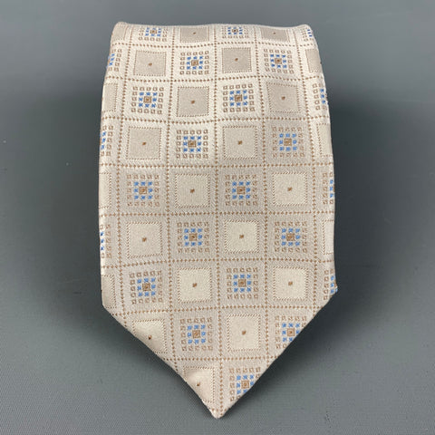 BRIONI Ivory &  Blue Checkered Silk Tie