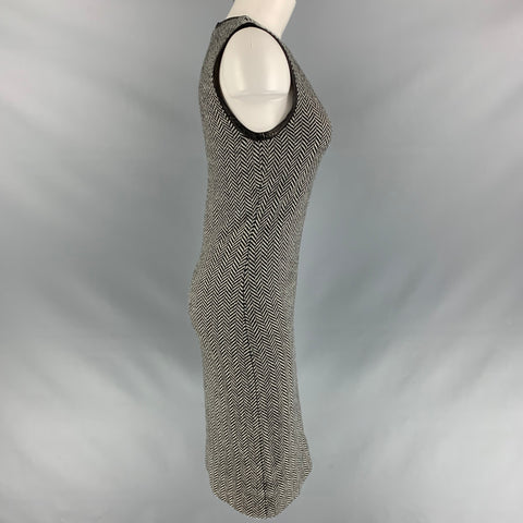 RALPH LAUREN Size M Black & White Cashmere Herringbone Below Knee Dress