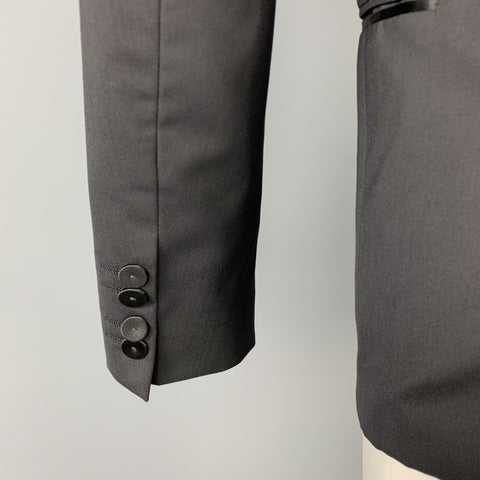 HUGO BOSS Size 38 Short Black Wool Peak Lapel Tuxedo Suit