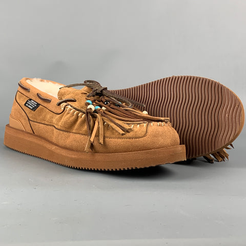 SUICOKE Alanui Size 11 Brown Suede Leather Fringed Loafers