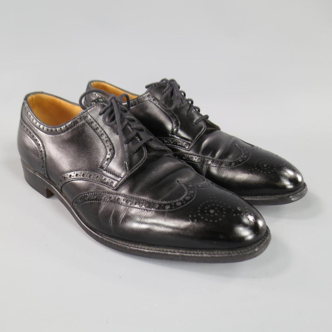 JOHN LOBB DARBY Size US 10.5 Black Leather Wingtip Lace Up Shoes