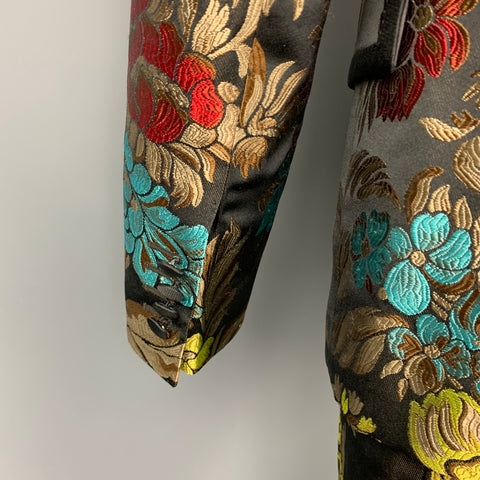 DOLCE & GABBANA F/W 19 Size 42 Black & Multi-Color Brocade Acetate Blend 3 Piece Suit
