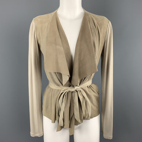 MAX MARA Size 4 Beige Suede Draped Collar Cardigan Jacket