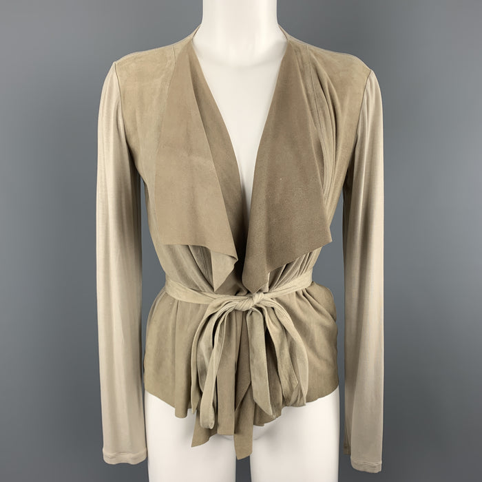 MAX MARA Taille 4 Veste cardigan à col drapé en daim beige