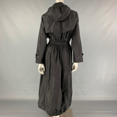 PRADA Size 2 Black Polyamide Zip Up Hooded Long Coat