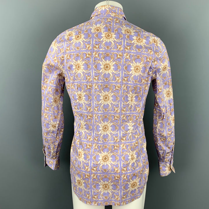 CALIBAN Size M Lavender Print Cotton Button Up Long Sleeve Shirt