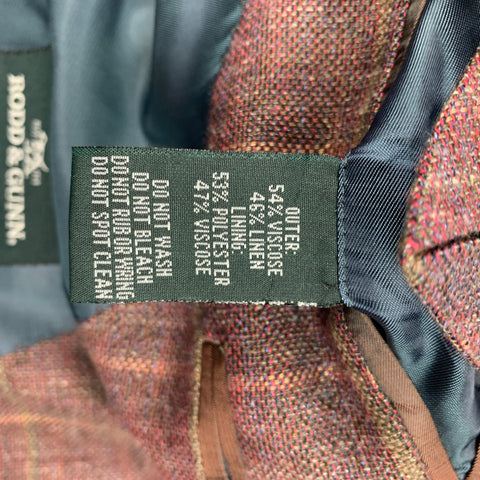RODD & GUNN Size S Burgundy Olive Plaid Viscose Linen Sport Coat